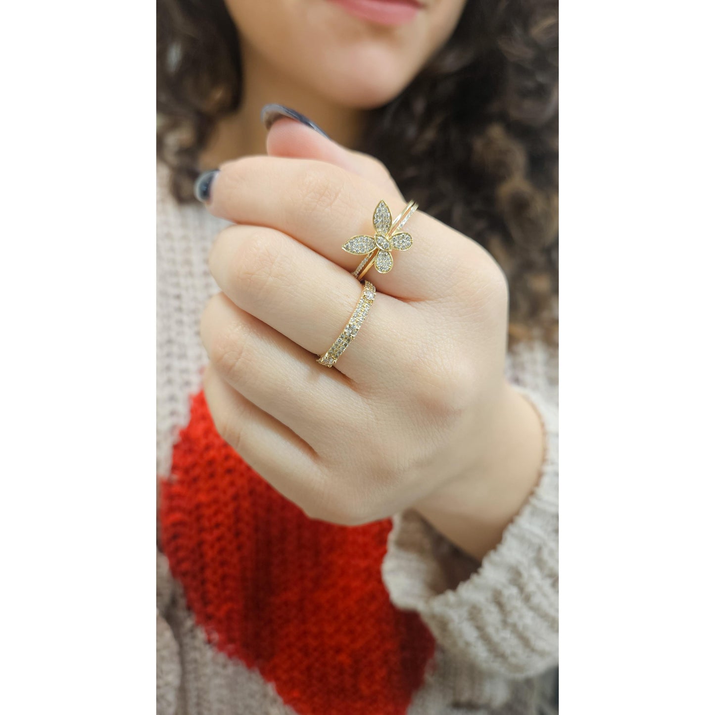 14K Gold Diamond Butterfly Ring