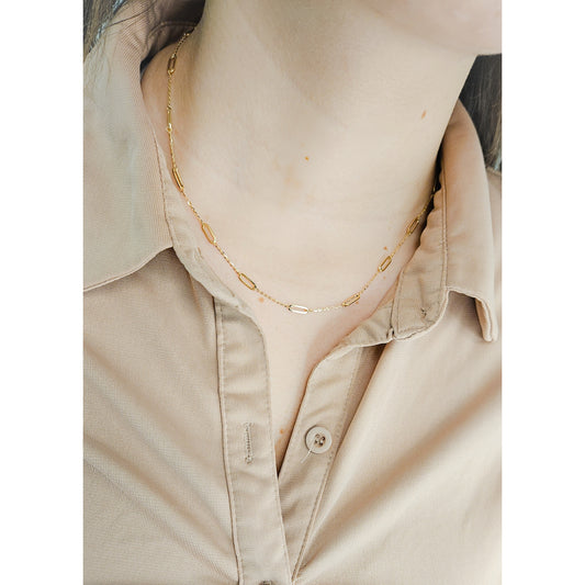 Station Paperclip Link on Cable Chain Necklace