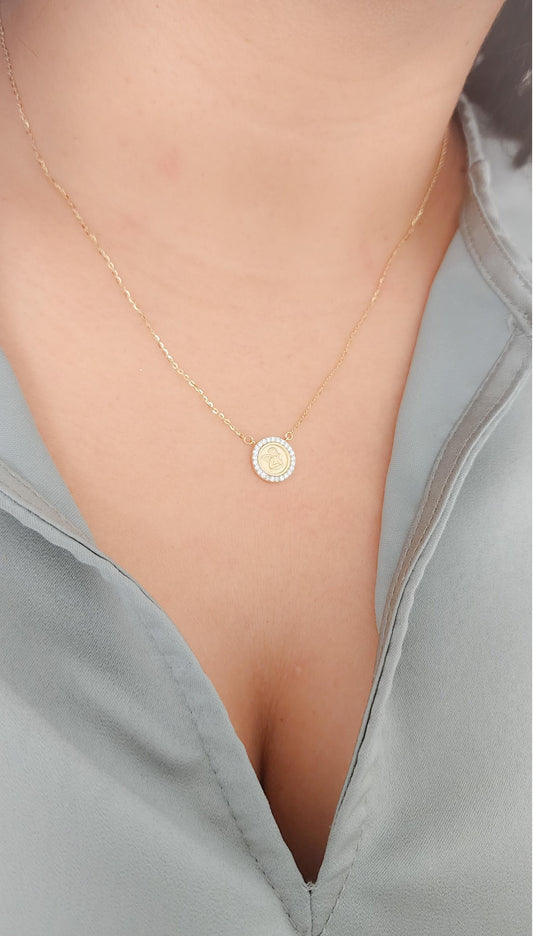 Round Cubic Zirconia DaVinci Angel  Medal Necklace