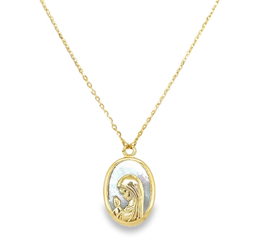 Oval Mother of Pearl Praying Virgin