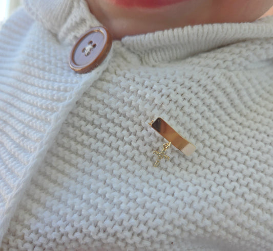 Cubic Zirconia Cross Engravable Plate Baby Pin