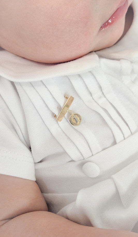 Engravable Plate Saint Benedict Medal Baby Pin