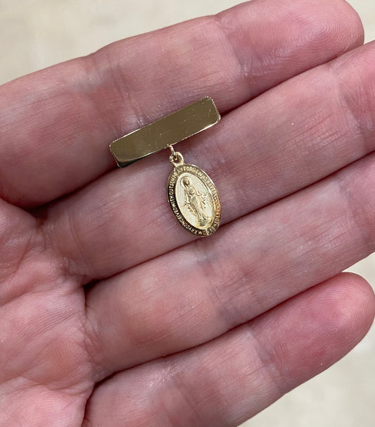 Engravable Plate Small Miraculous Medal Baby Pin