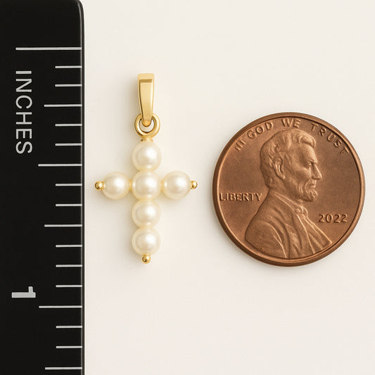 Mini 3mm Cross Pearl Pendant