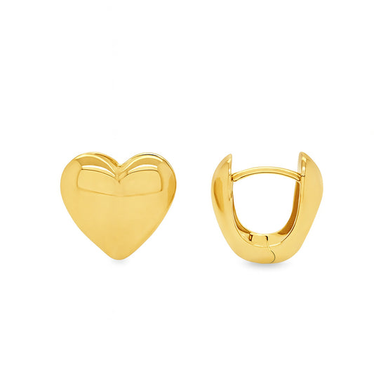 Puff Heart Shape gold huggie hoop earrings.