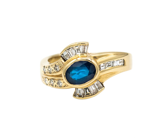 Blue Sapphire Peacock Design Diamond Ring