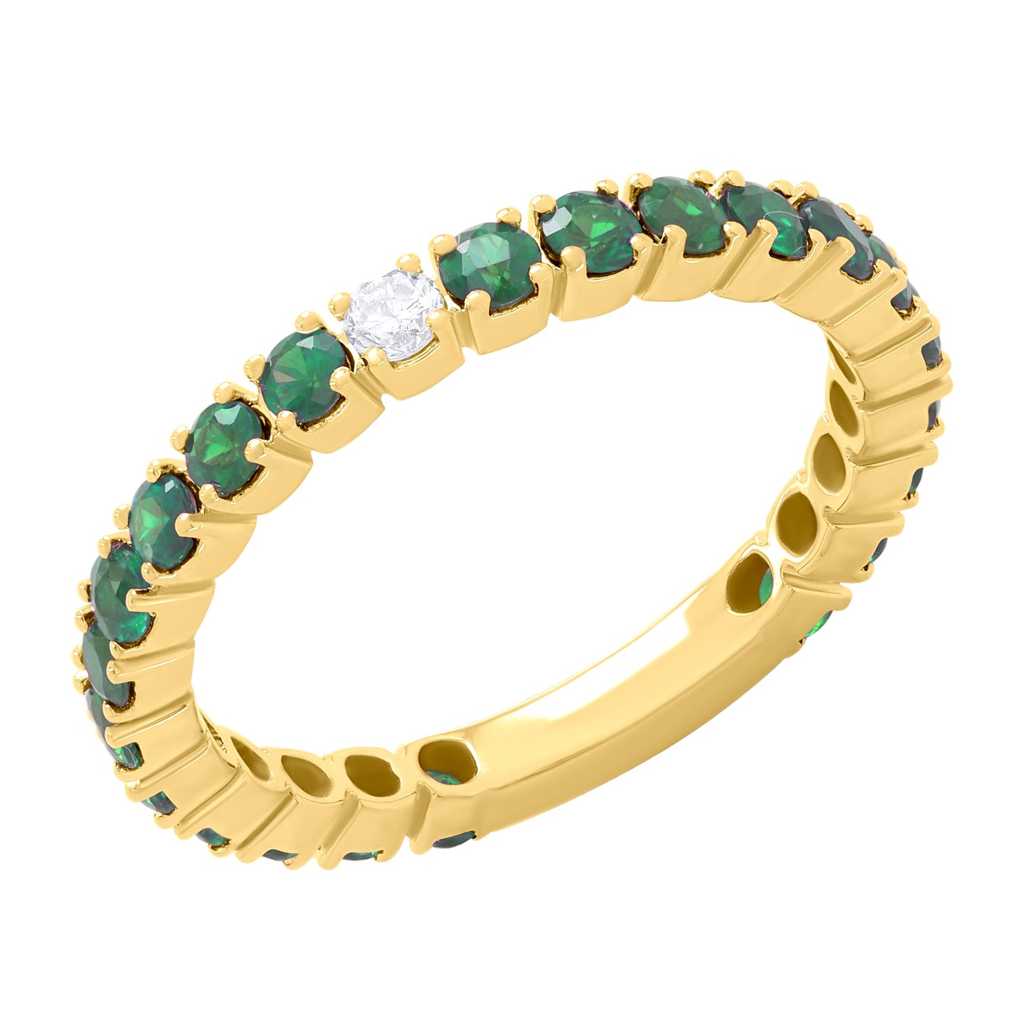 Single Diamond and Precious Color Stone Ring 14K Gold