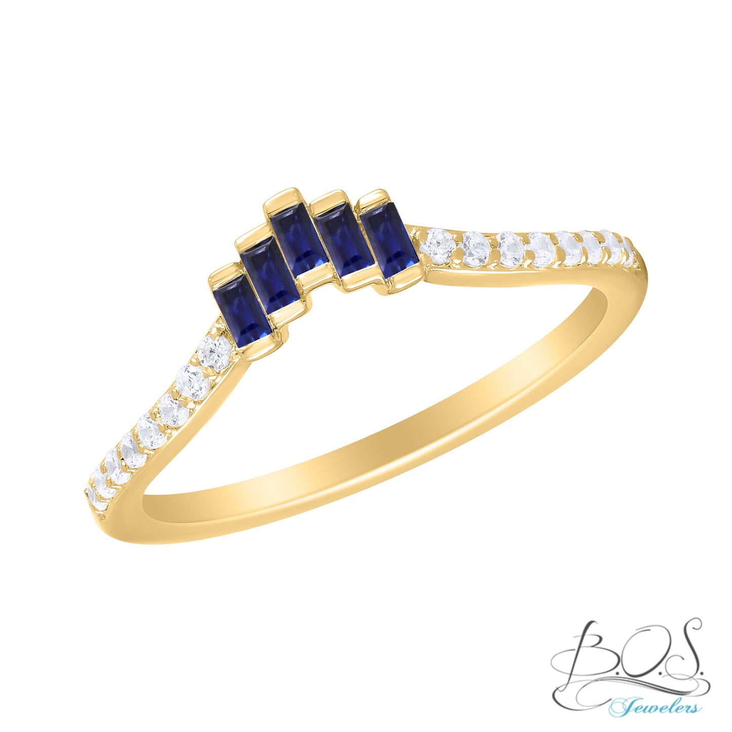 14K Gold Color Stone Baguette Ring with Diamonds