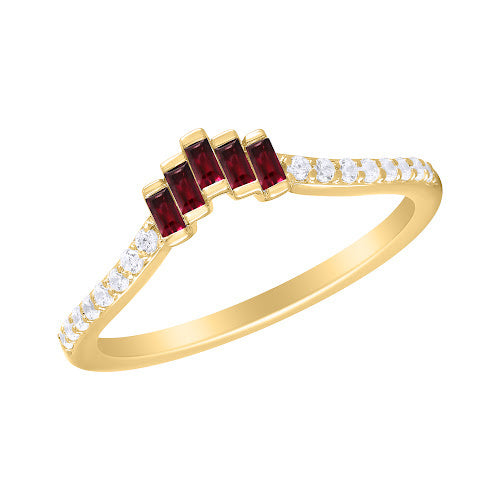 Color Stone Baguette Ring with Diamonds