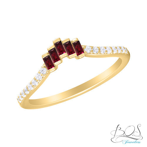 14K Gold Color Stone Baguette Ring with Diamonds