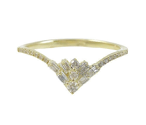 14K Gold diamond baguette "V" ring