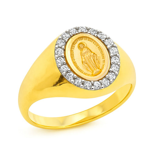 Dainty Mini Diamond Miraculous Medal Signet Ring