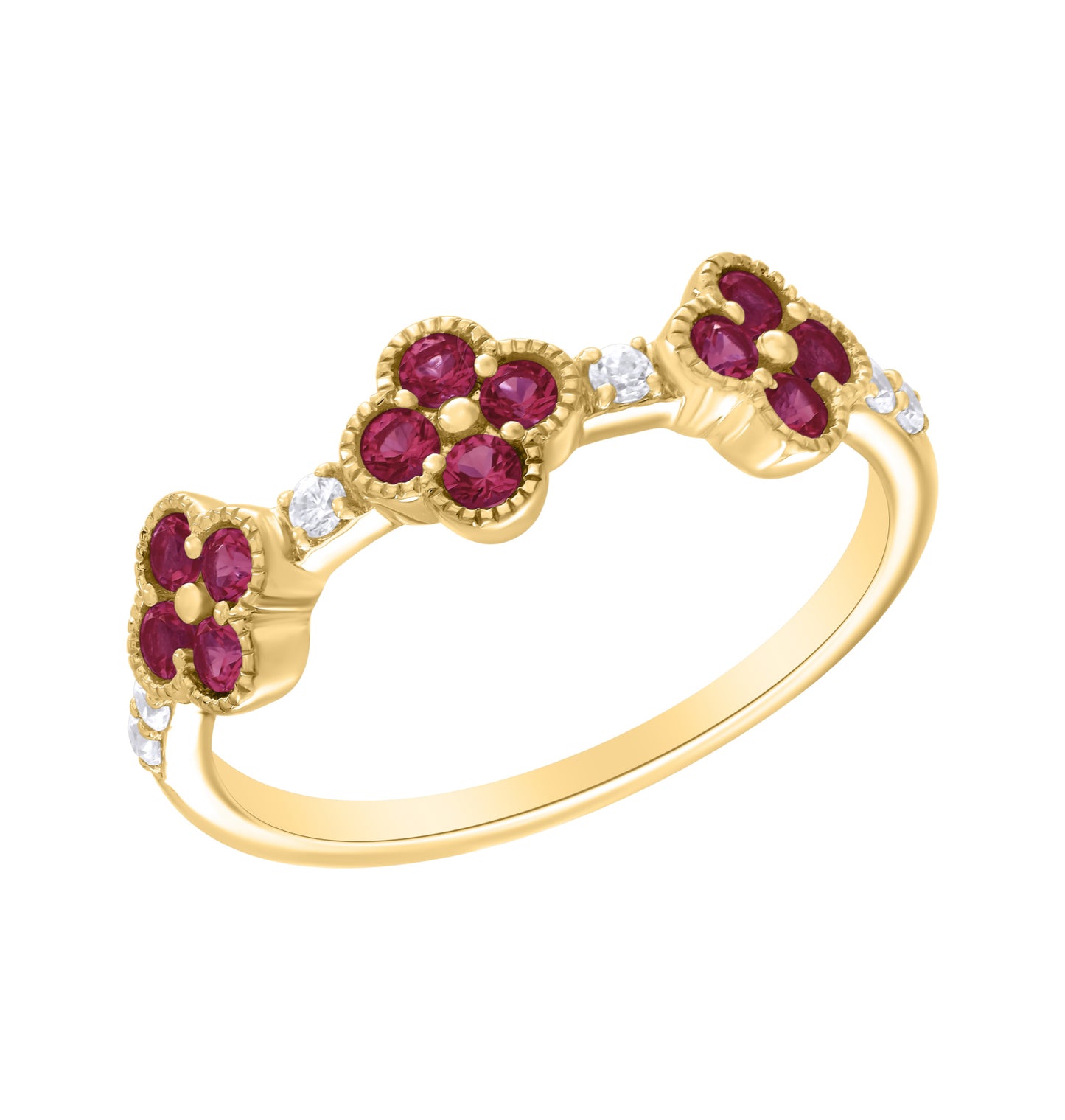 Clover Ruby And Diamond Earring, Bracelet and Ring Gift Jewelry Set