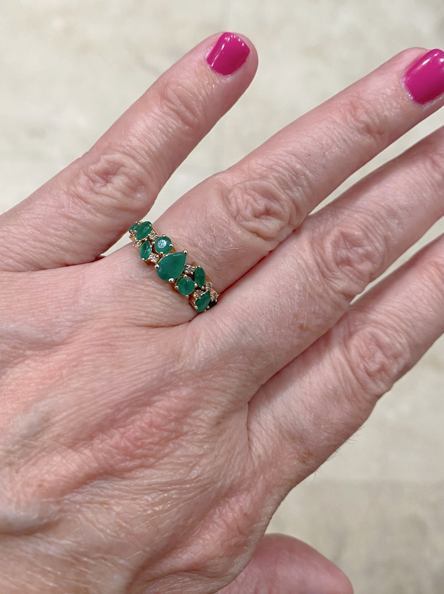 Radiant Cascade: 14K Gold Multi-Cut Gemstone Cluster Ring with Diamonds