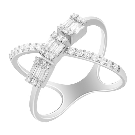 Criss Cross Diamond Baguette Ring