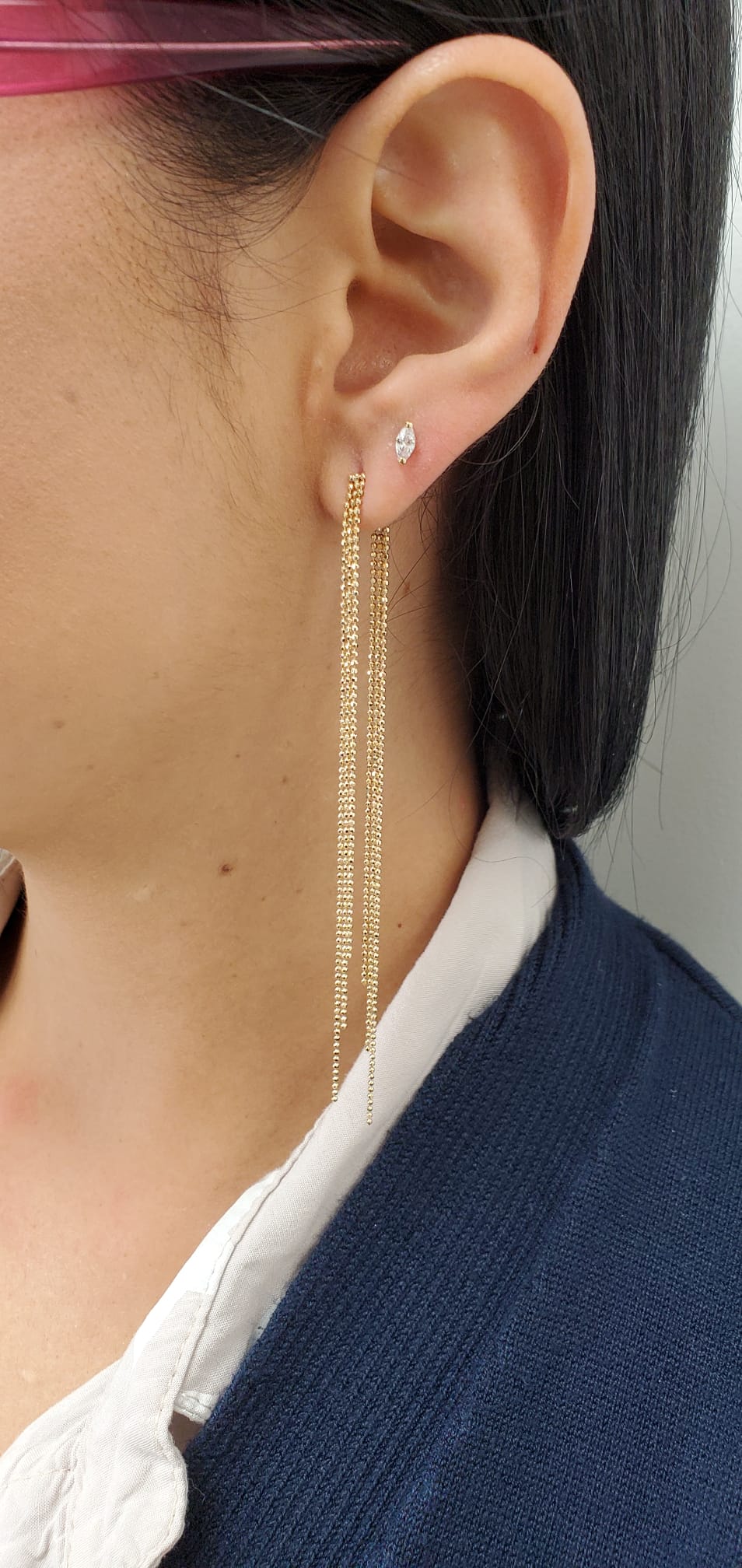14K Gold Miniature Marquise Shaped CZ Stud