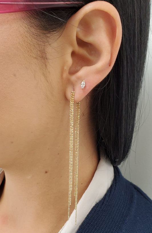 14K Gold Marquise Cut Cubic Zirconia Stud Earrings