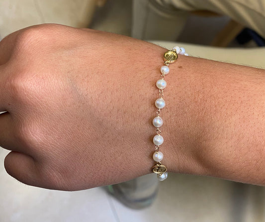 Miraculous And Angel Medal Pearl Bracelet