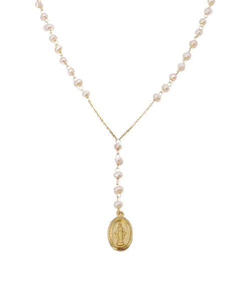 Pearl Rosary with Miraculous medal