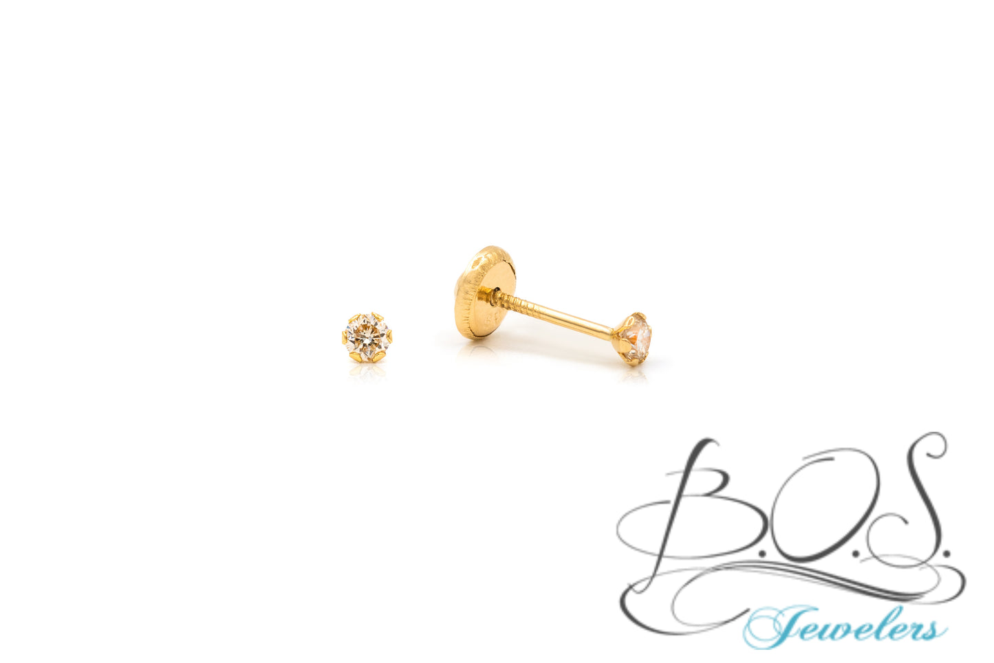 14K Gold 2mm C/Z Baby Earrings