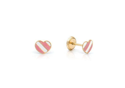 Candy Stripe Pink/White Enamel Heart Earrings