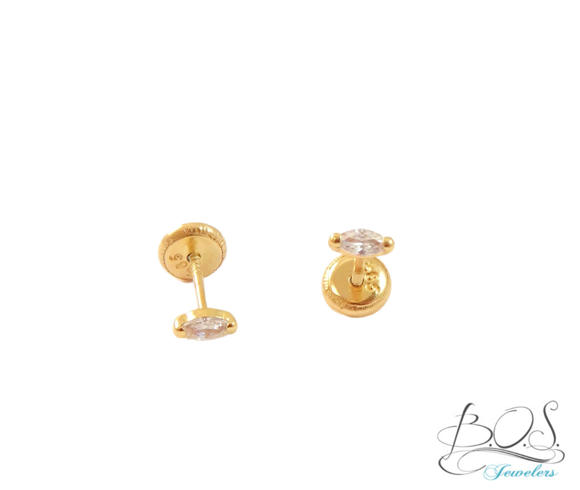 14K Gold Miniature Marquise Shaped CZ Stud