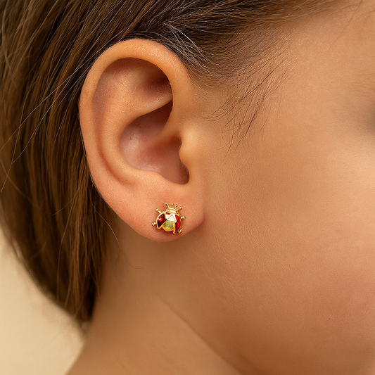 Ladybug Red Enamel Earrings