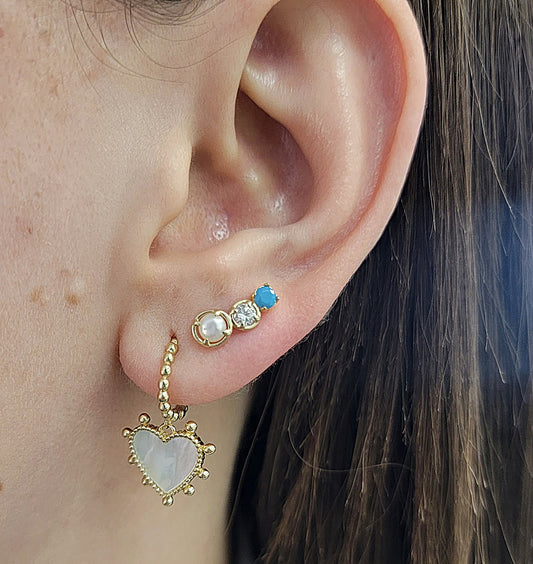 Pearl Cubic Zirconia and Turquoise Crawler Earring