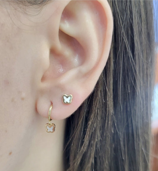 Mini Mother of Pearl Butterfly Dangle Hoop Earrings