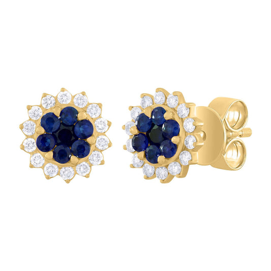 Diamond Flower with Color Stone Earrings