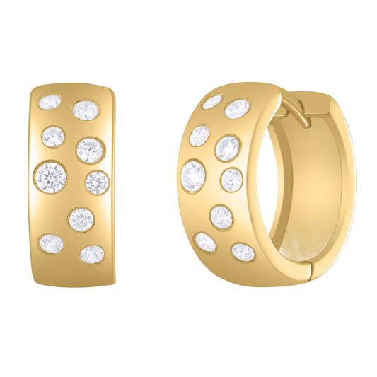 Chunky Diamond Sprinkled Huggie Hoop Earrings