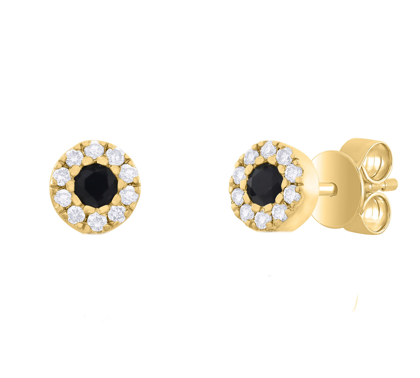 14K Gold Mini Circle Diamond and Color Stone Earrings
