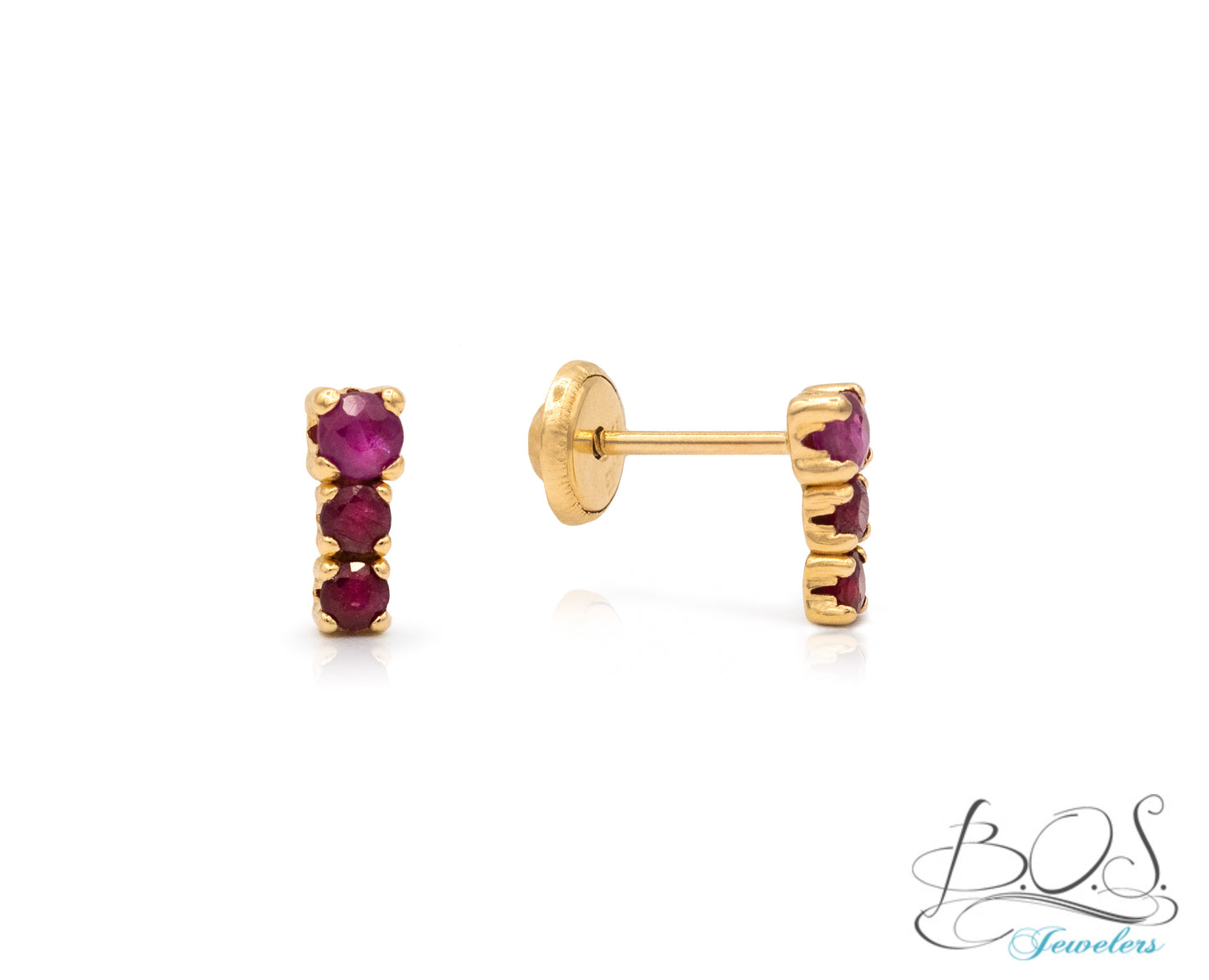 14KY Gold three stone with flat screw backs