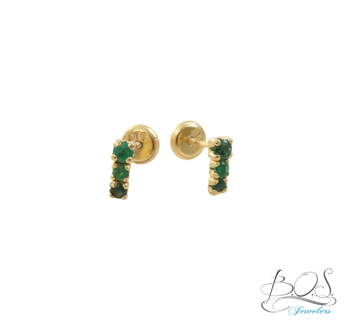 14KY Gold three stone with flat screw backs