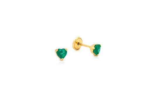 14K Gold Color Stone Heart Baby Earrings 4X4MM