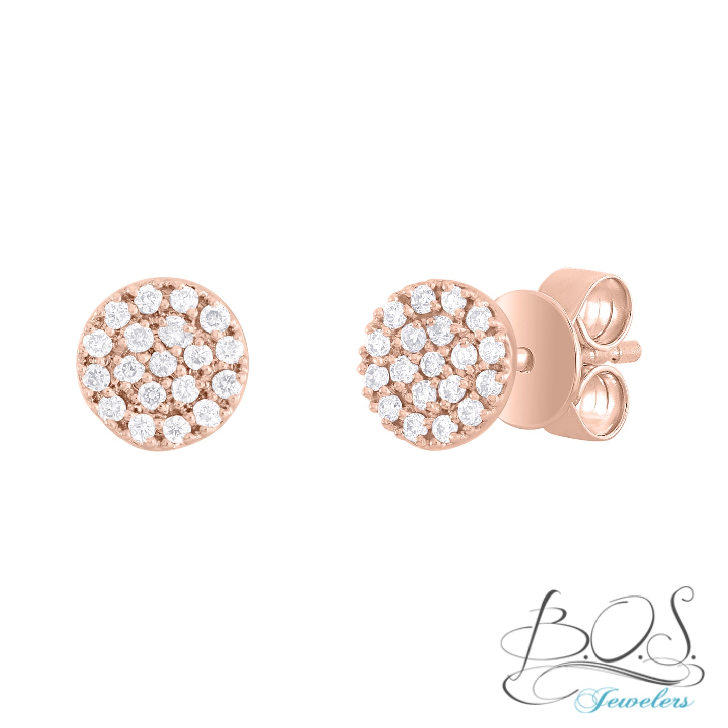 Round Diamond Pave Set Earrings 14K Gold