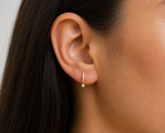 Mini Pave Diamond Huggies with Dangling Diamond