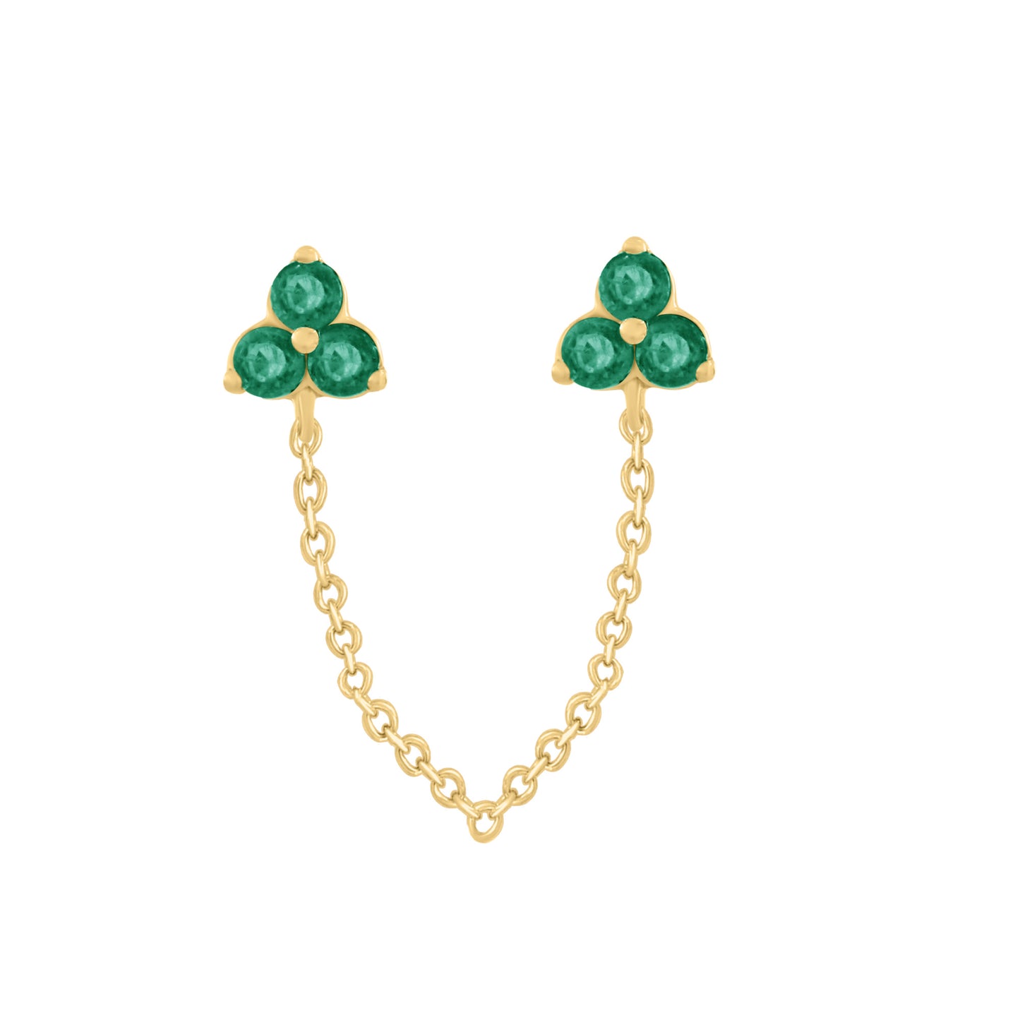 Trio-Gem Gold Drop Chain Double Earring