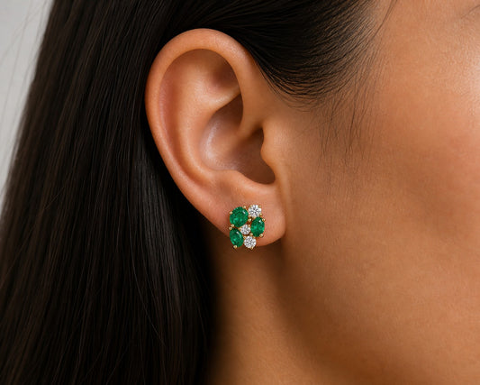 Color Stone and Diamond Fancy Cluster Earrings