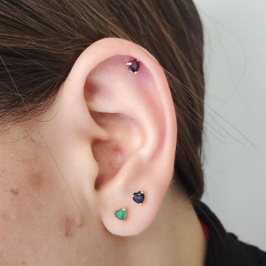 Color Stone Heart Baby Earrings 4X4MM