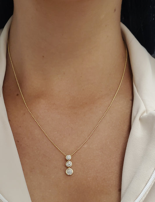 Riviera Trio Bezel Diamond Illusion Drop Pendant Necklace