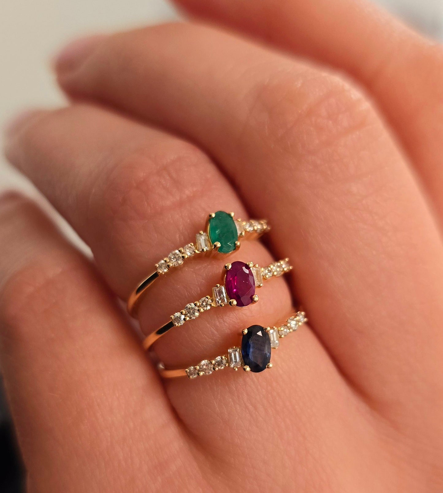 Oval Color Stone and Diamond Rings