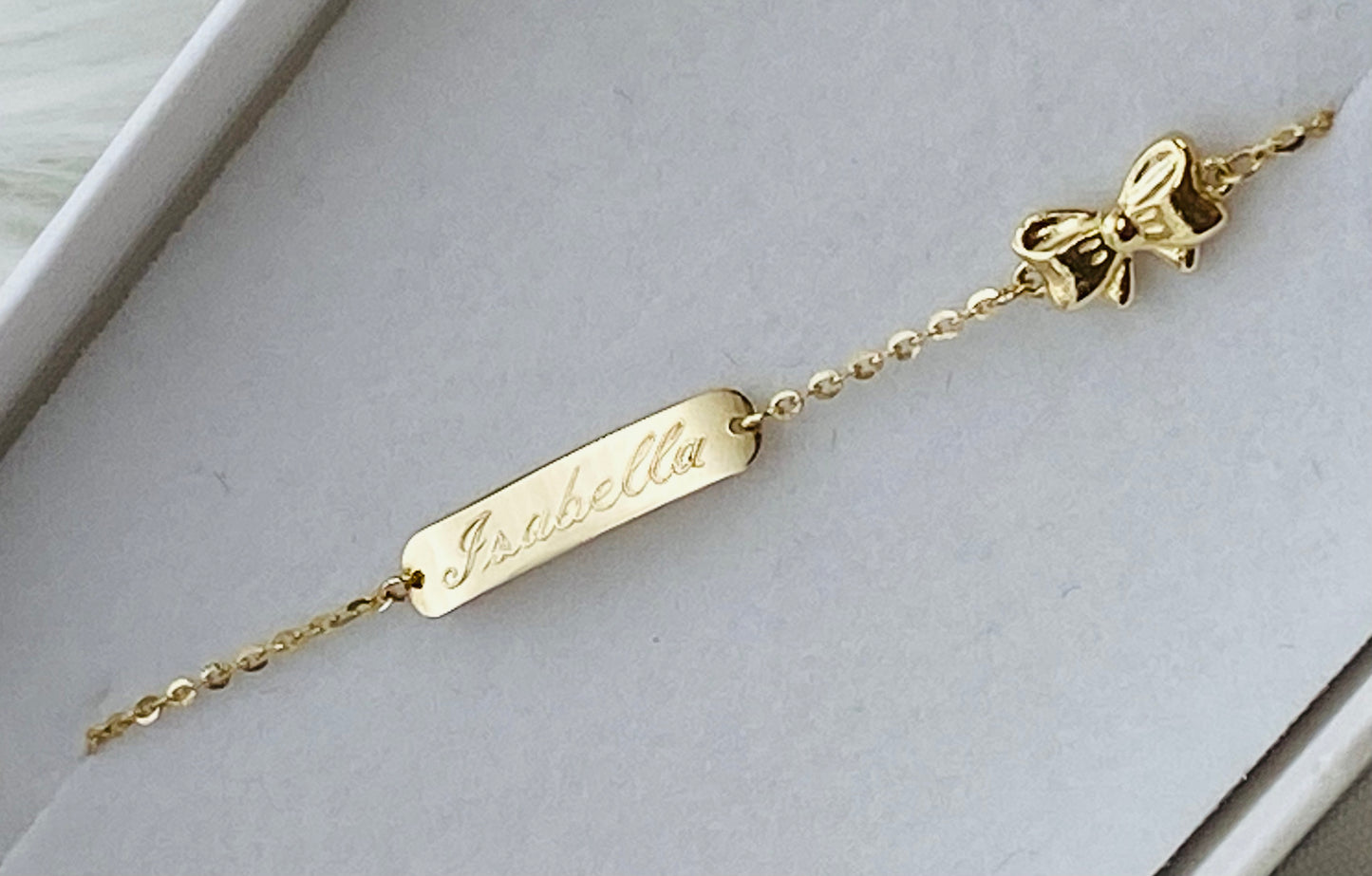 Baby ID Bracelet with Bow 14K Gold