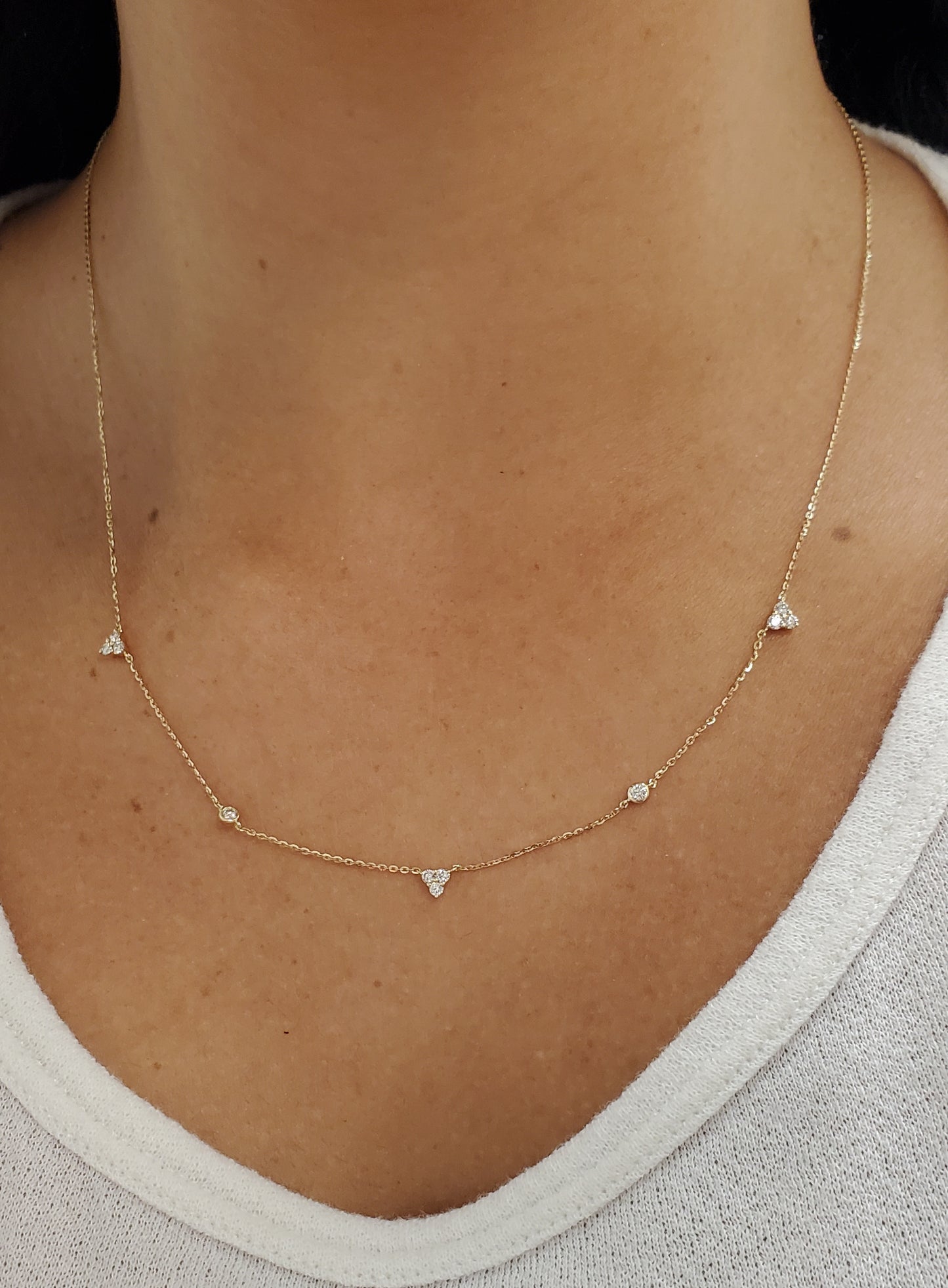Trio Bezel Diamond Station Necklace