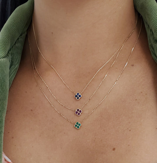 Single Clover Color Stone Necklace