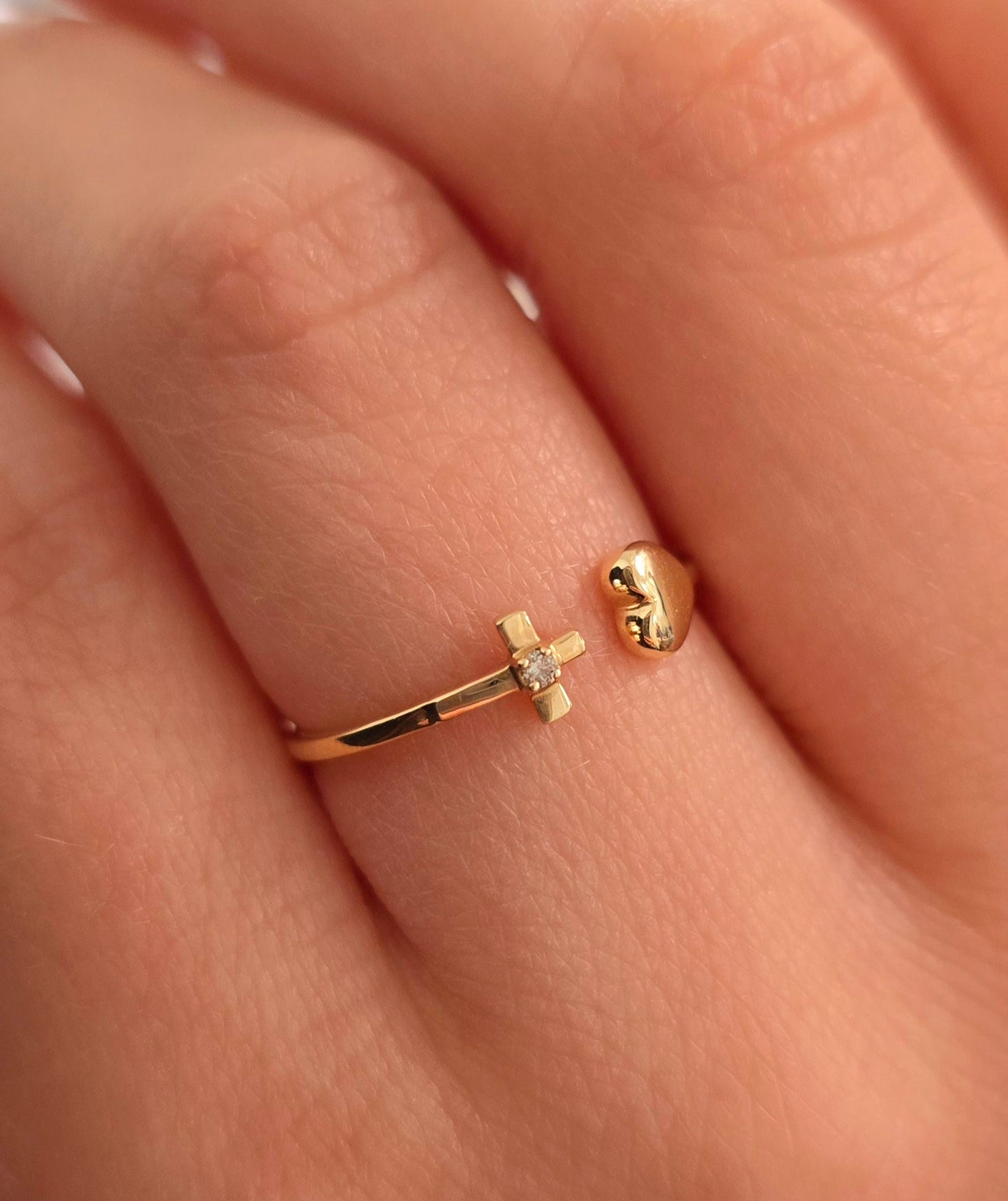 Open Cross and Heart Ring