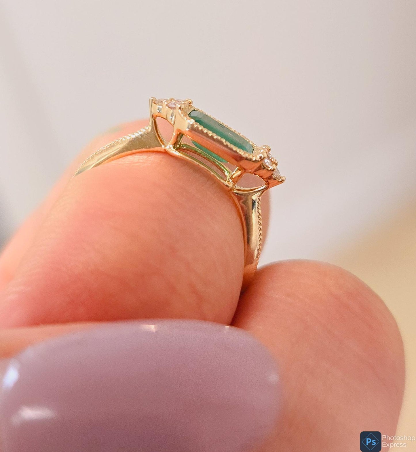 Rectangular Color Stone and Diamond Ring
