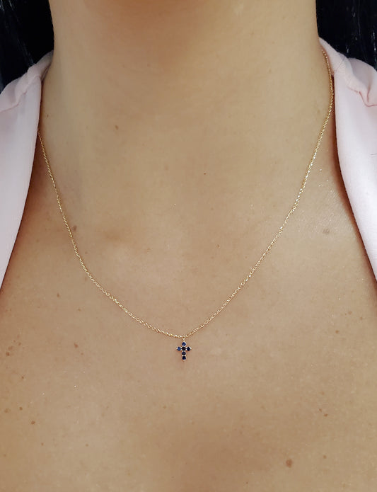 Color Stone Gemstone Super Miniature Cross Necklace