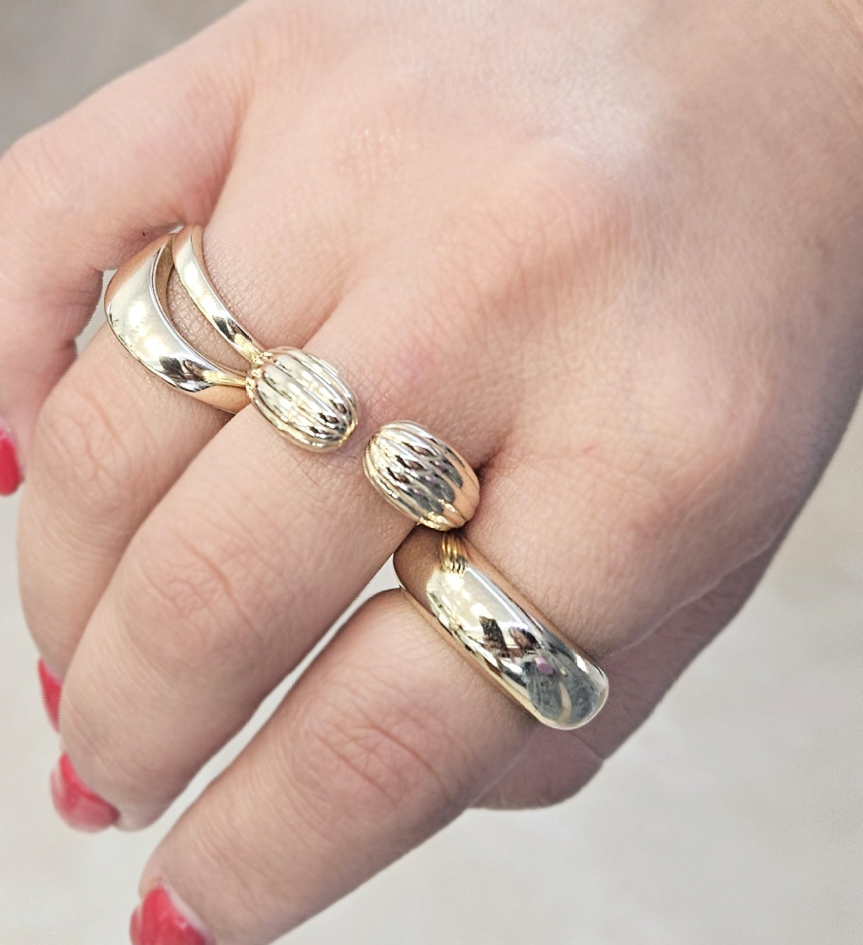 Golden Curveball Open Dome Ribbed Statement Ring