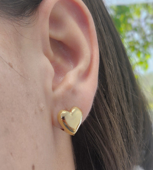 Gold Heart Huggie Hoop Earrings